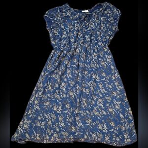 Romy Women's XL , Blue Floral Ruffle Chiffon Dress W/ Cap Sleeve: Cottagecore